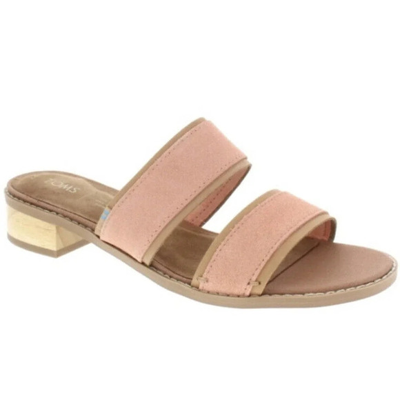 Toms Mariposa Coral Pink Suede Block Heel Strappy Sandals Slip On Women’s Size 6 - Picture 1 of 11